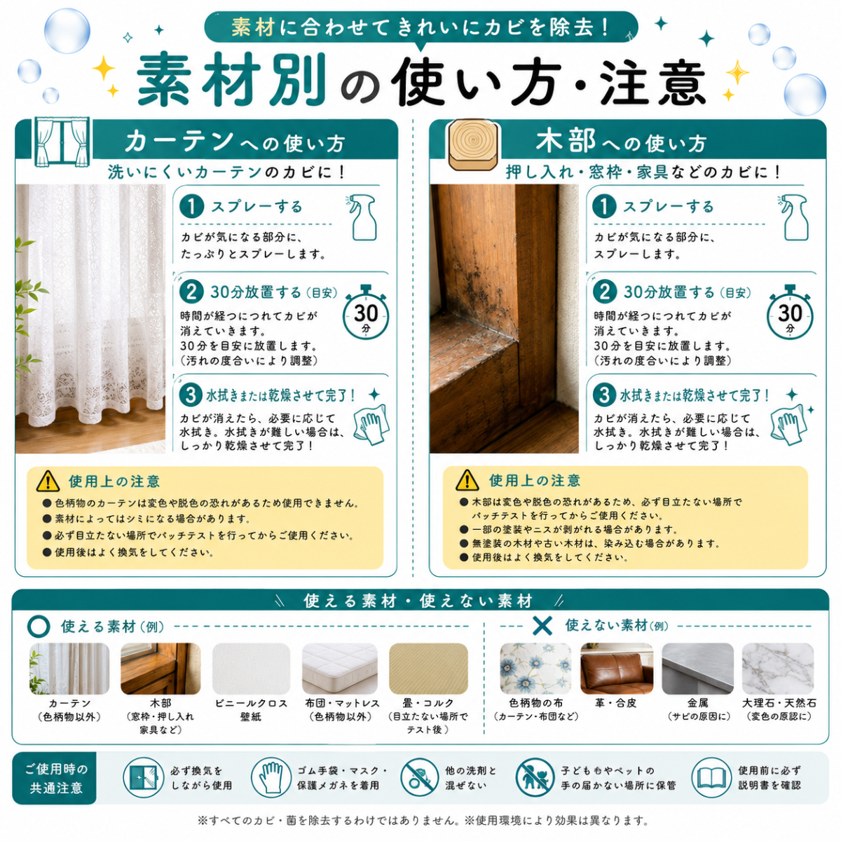 マルピカ 素材別の使い方・注意